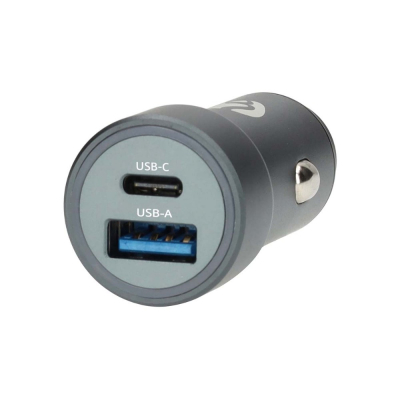 Nedis autolaturi 48 W, jossa on 2 lähtöä, USB-C PD ja USB-A Quick Charge