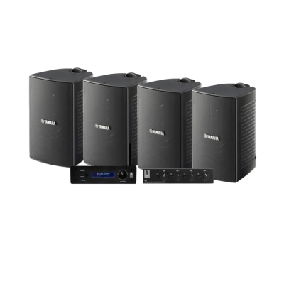 4-pack Yamaha NS-AW194 System One A50BT:llä ja kaiutinkytkimellä, ulkopaketti