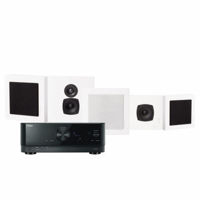 Yamaha RX-V4A & DLS Flatbox Mini On-Wall 5.0 hemmabiopaket, vit